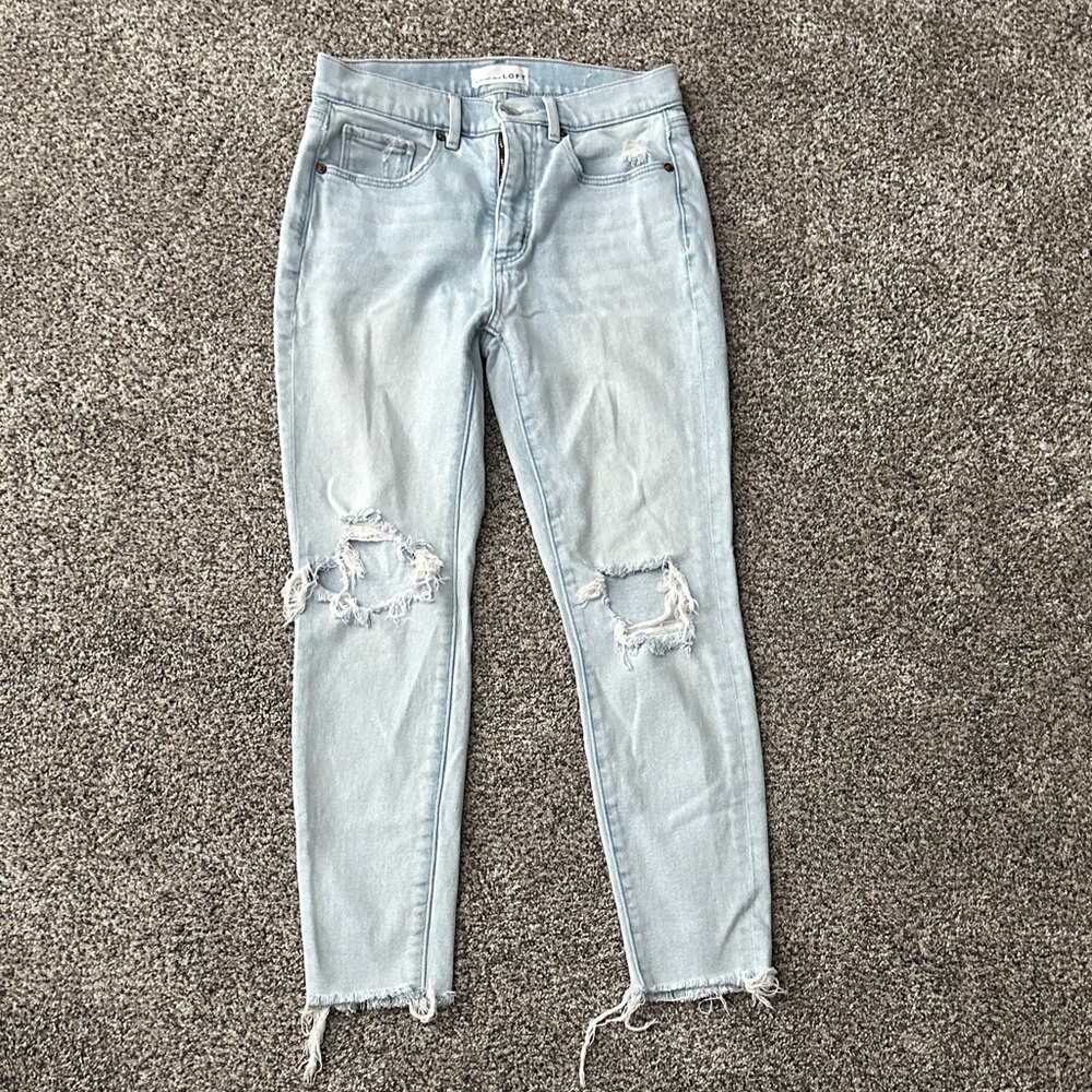 Light Wash Distressed Women’s High Waist Skinny Ankle Jeans - Loft - Size 2/26